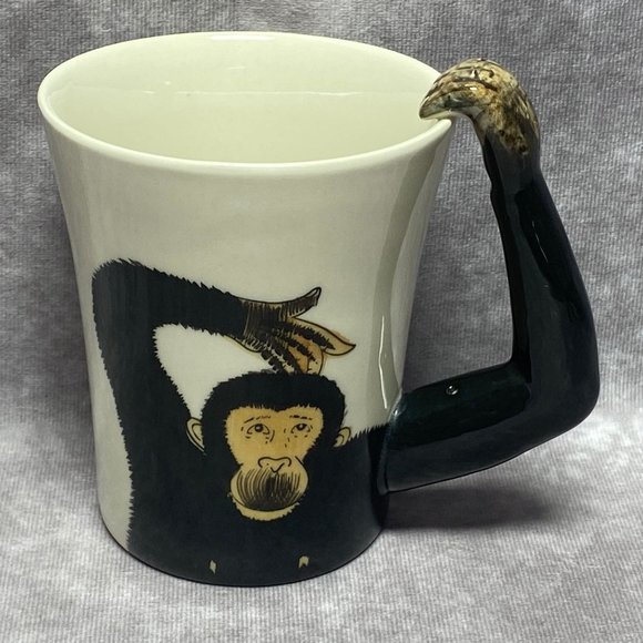 Pier 1 Imports Other - Hand Painted Chimpanzee Coffee Mug 3D Monkey Arm Handle Pier 1 One Imports